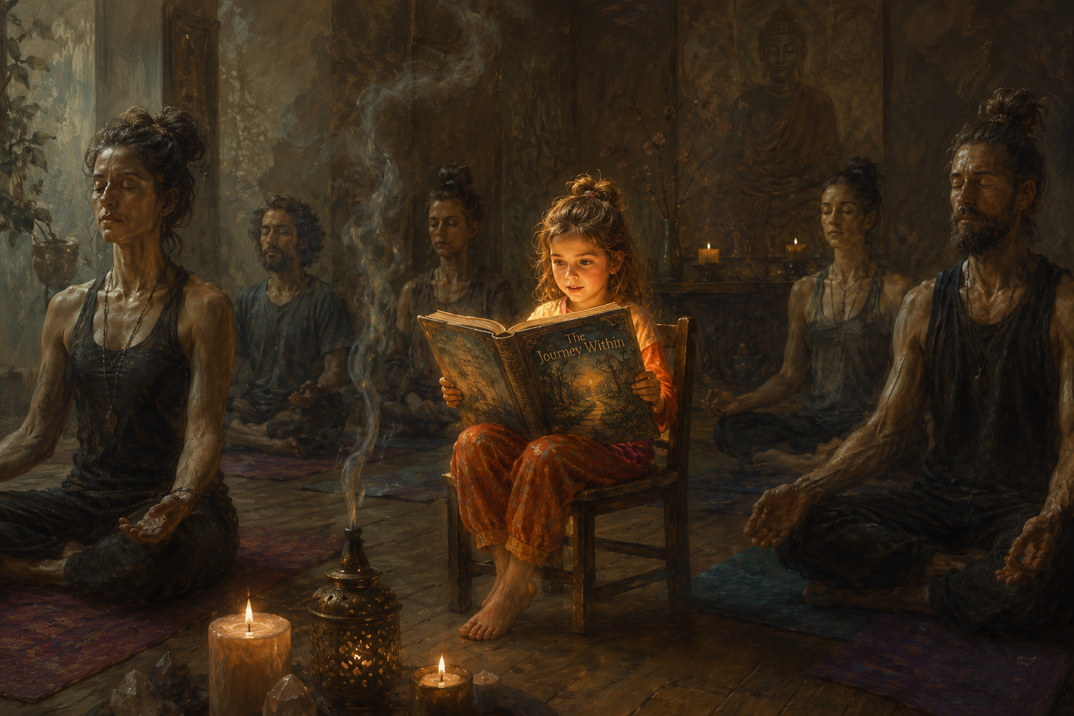 a girl reading a book yoga class